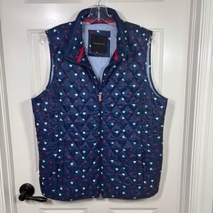 Talbots Diamond Quilted Heart Print Vest Women’s XL Blue Valentine’s Day